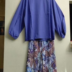 Blue Blouse and Floral Pants Set